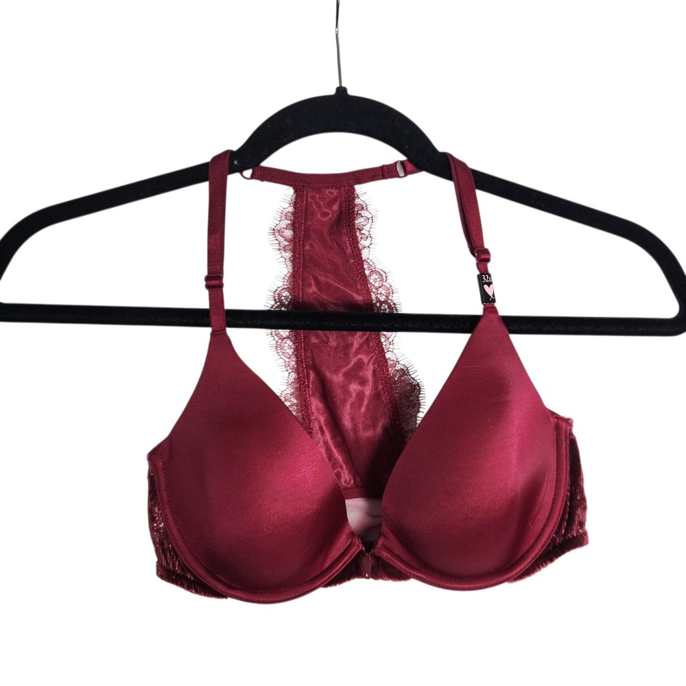 Victoria's Secret Very Sexy Lace Racerback Front Close Plunge Bra 32D Burgundy